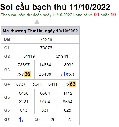 Soi cầu bạch thủ 11/10/22